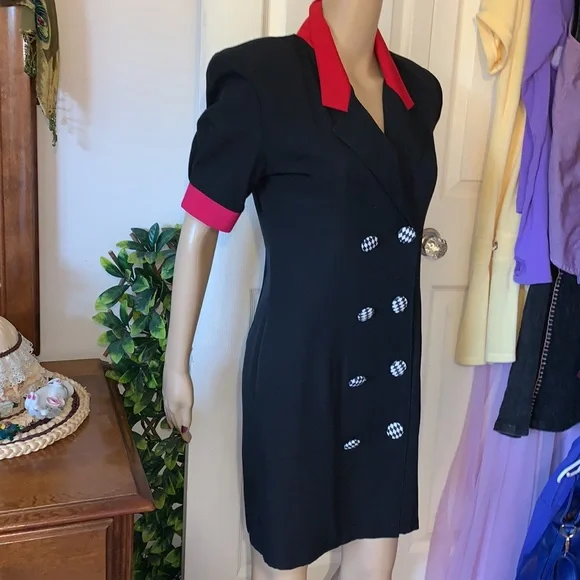 Vtg 80’s mini DRESS purple red black short sleeve New Wave S M - Picture 9 of 10